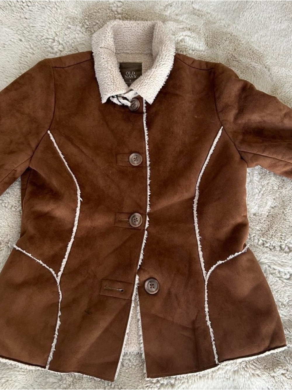 Old Navy Women's Brown Faux Suede Sherpa-Trim Coat